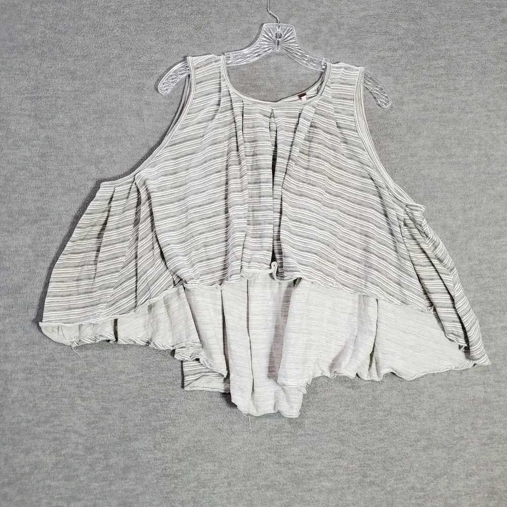 Free‎ People Women Top Large Gray Turn It Up Sleeveless Blouse Ruffle Hi Low Hem